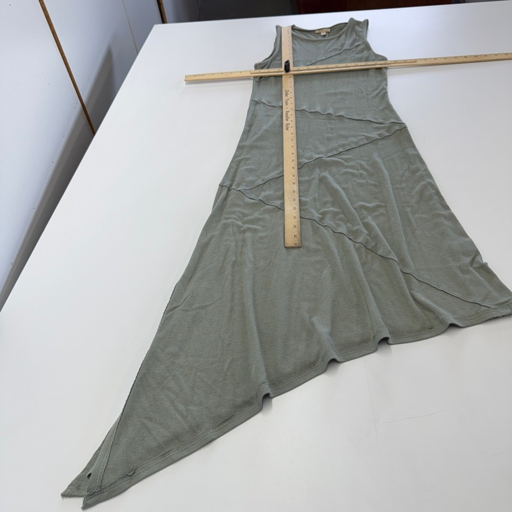Bordeaux Dress Womens Medium Green Maxi Asymmetrical Hem Ribbed Knit Earthy - Picture 7 of 7